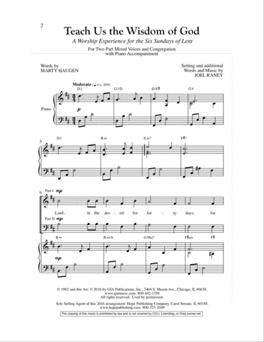 Teach Us the Wisdom of God 4-Part scores gallery preview page 2