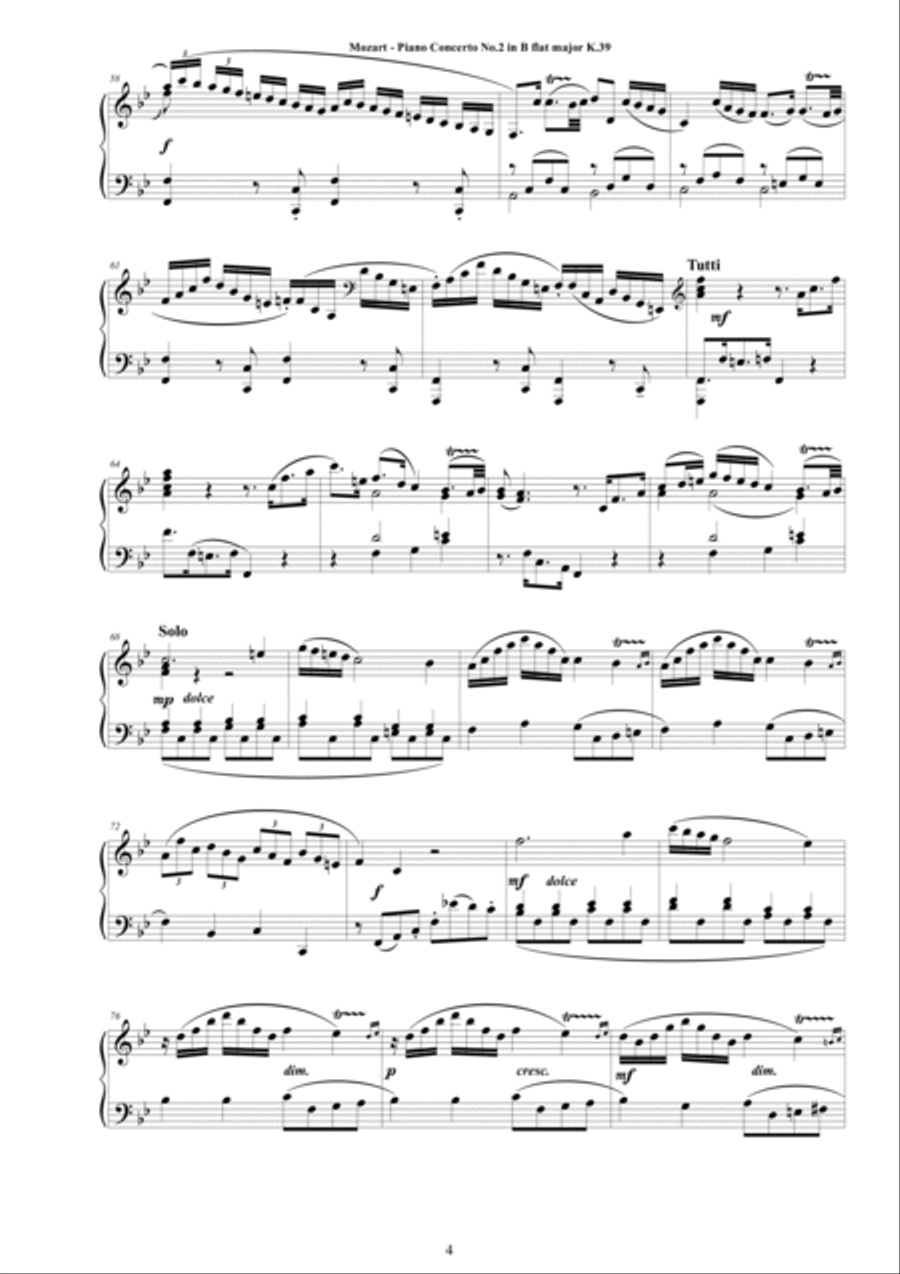 Mozart - Piano Concerto No.2 in B flat major K.39 - Piano Version Piano Solo scores gallery preview page 4