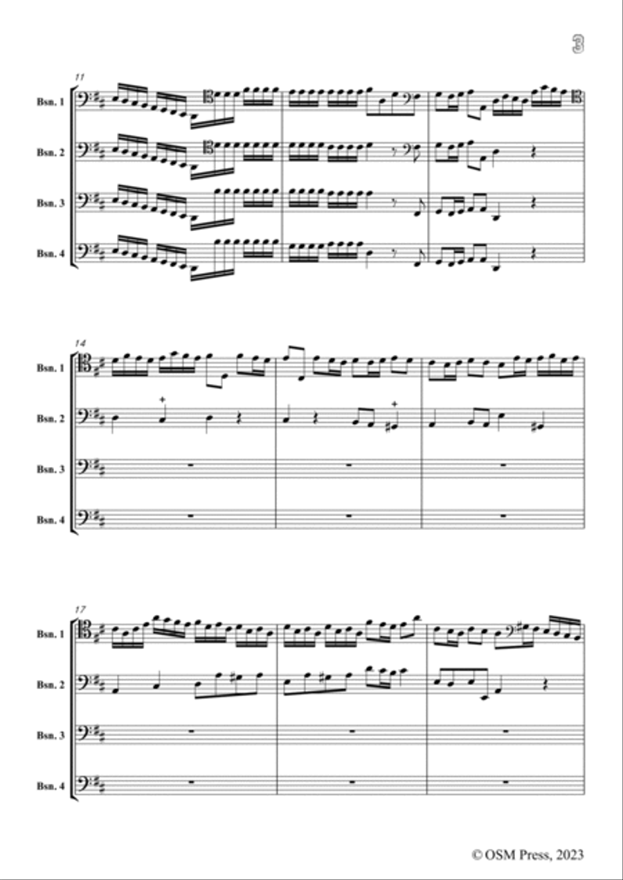 M. Corrette-Concert 'Le Phénix',in D Major,for 4 Bassoons(or Trombones or Cellos) Woodwind Quartet scores gallery preview page 3