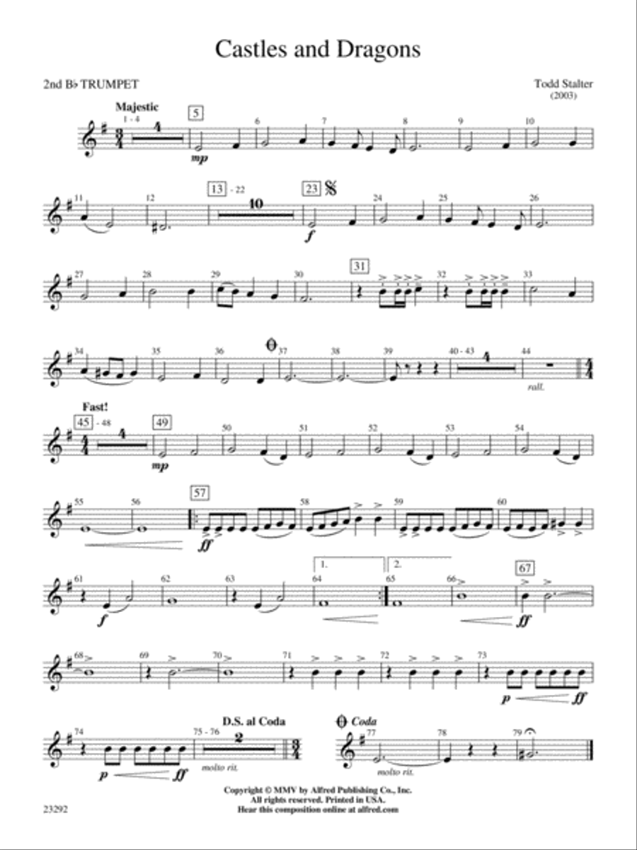 Castles and Dragons: 2nd B-flat Trumpet Concert Band scores gallery preview page 1