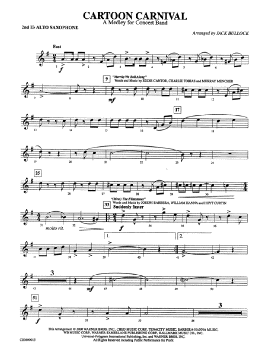 Cartoon Carnival (Medley): 2nd E-flat Alto Saxophone Concert Band scores gallery preview page 1
