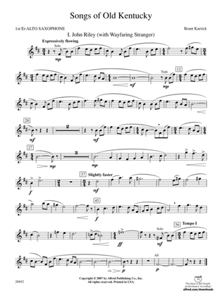 Book cover for Songs of Old Kentucky: E-flat Alto Saxophone