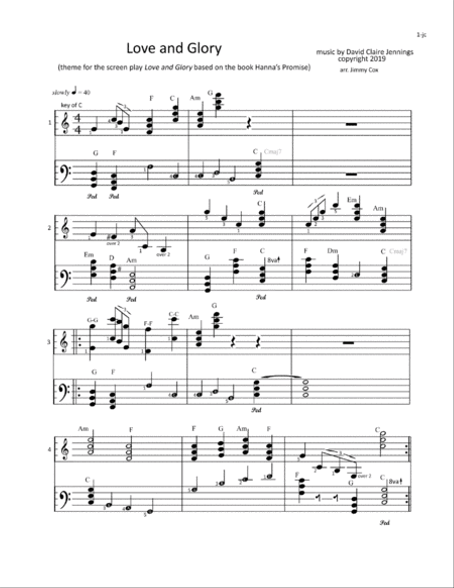 Love and Glory Piano Solo scores gallery preview page 1