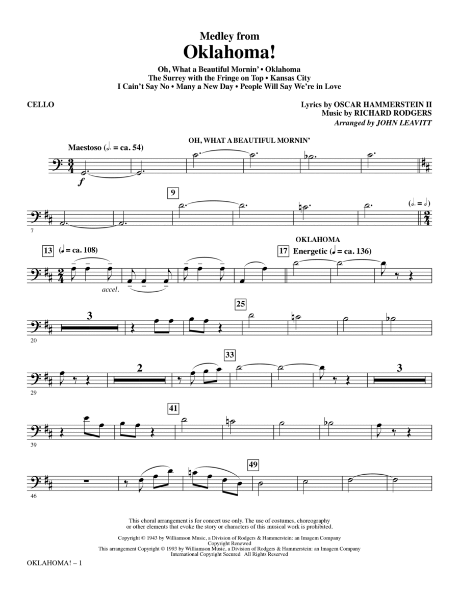 Oklahoma! (Medley) (arr. John Leavitt) - Cello
