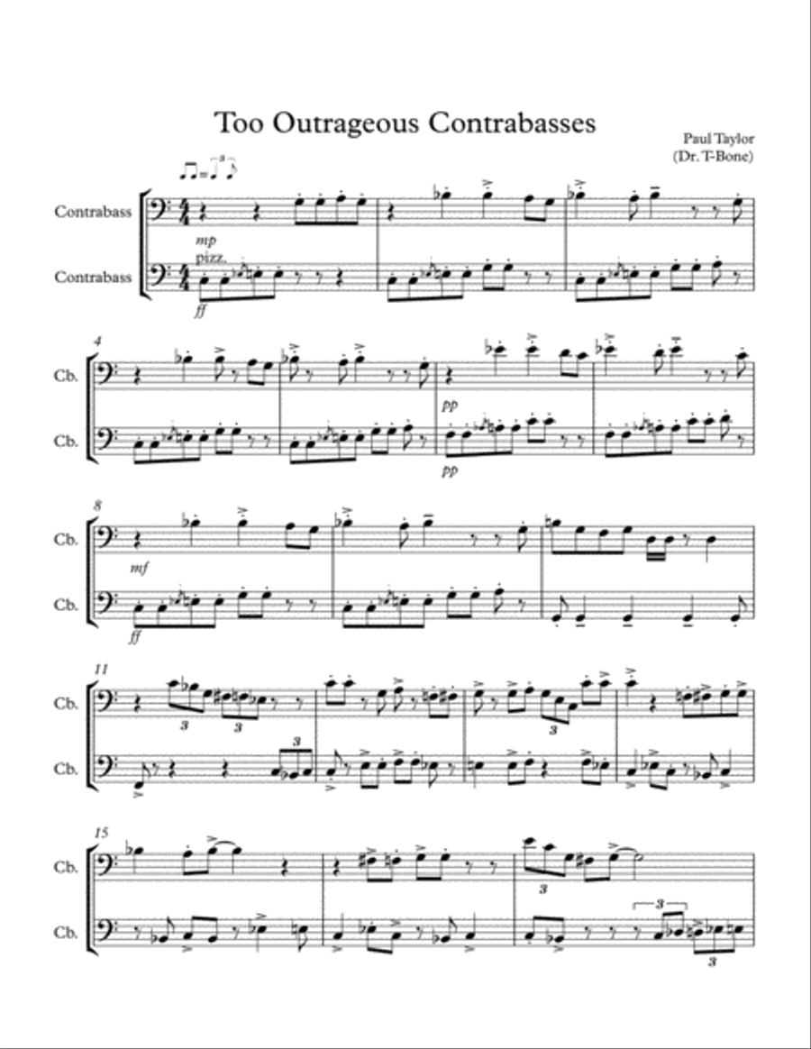 Too Outrageous Contrabasses String Duet scores gallery preview page 1
