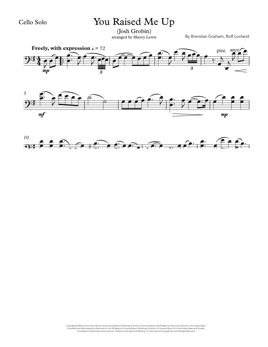 You Raise Me Up Cello Solo scores gallery preview page 1