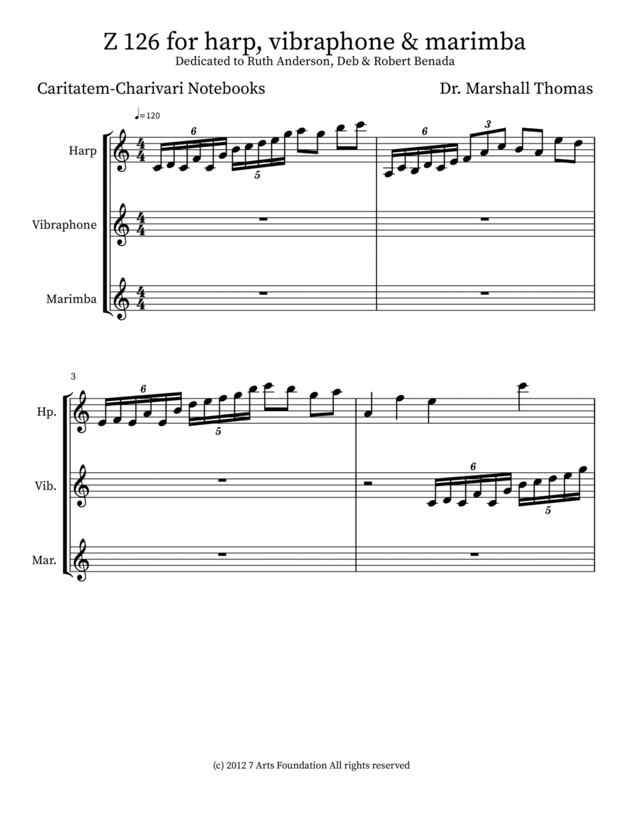 Z 126 for harp, vibraphone & marimba Marimba scores gallery preview page 1