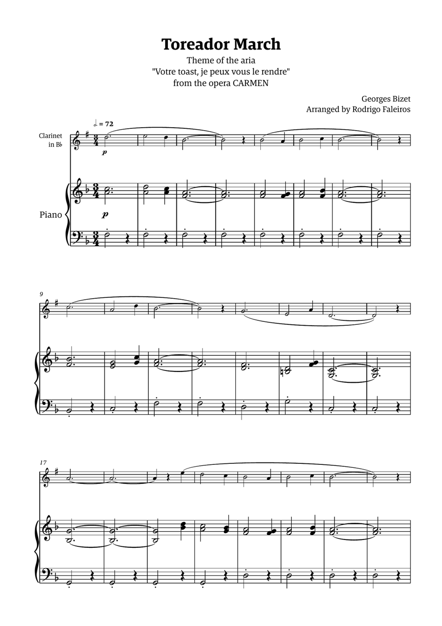 Toreador March (from the opera Carmen) - easy version Chamber Music scores gallery preview page 1