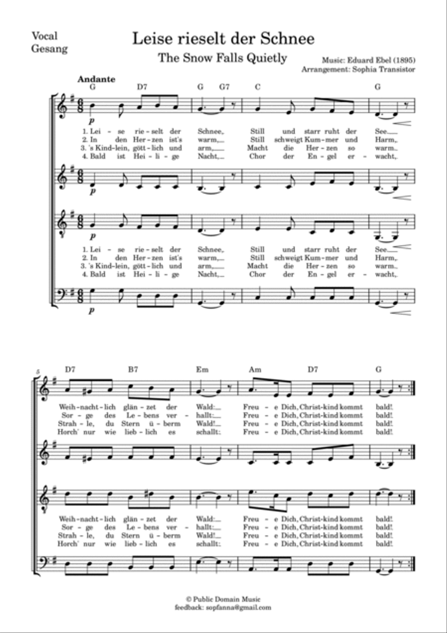 Leise rieselt der Schnee (The Snow Falls Quietly) for family band 4-Part scores gallery preview page 3
