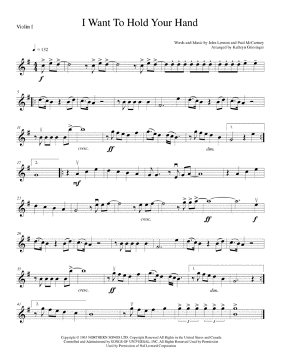 I Want To Hold Your Hand String Quartet scores gallery preview page 1