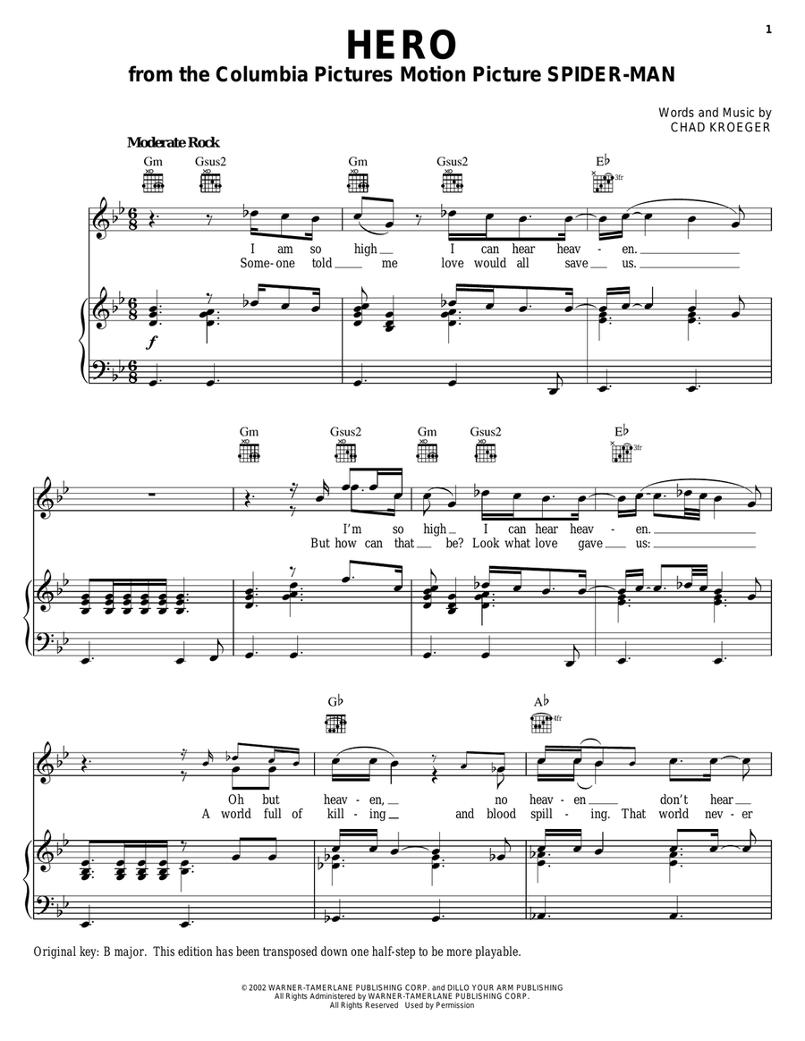 Hero Piano, Vocal, Guitar scores gallery preview page 1
