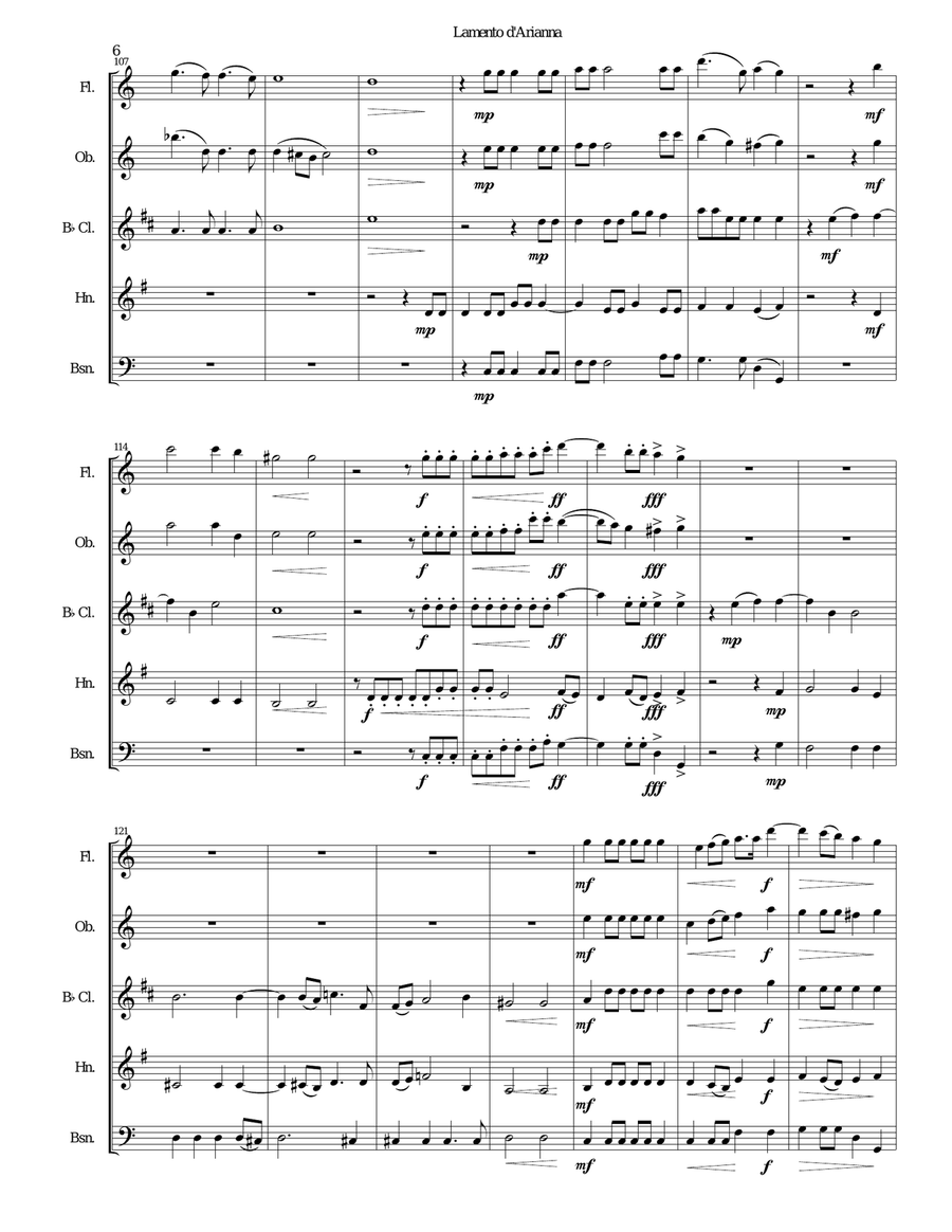 Lamento d'Arianna for wind quintet Woodwind Quintet scores gallery preview page 6