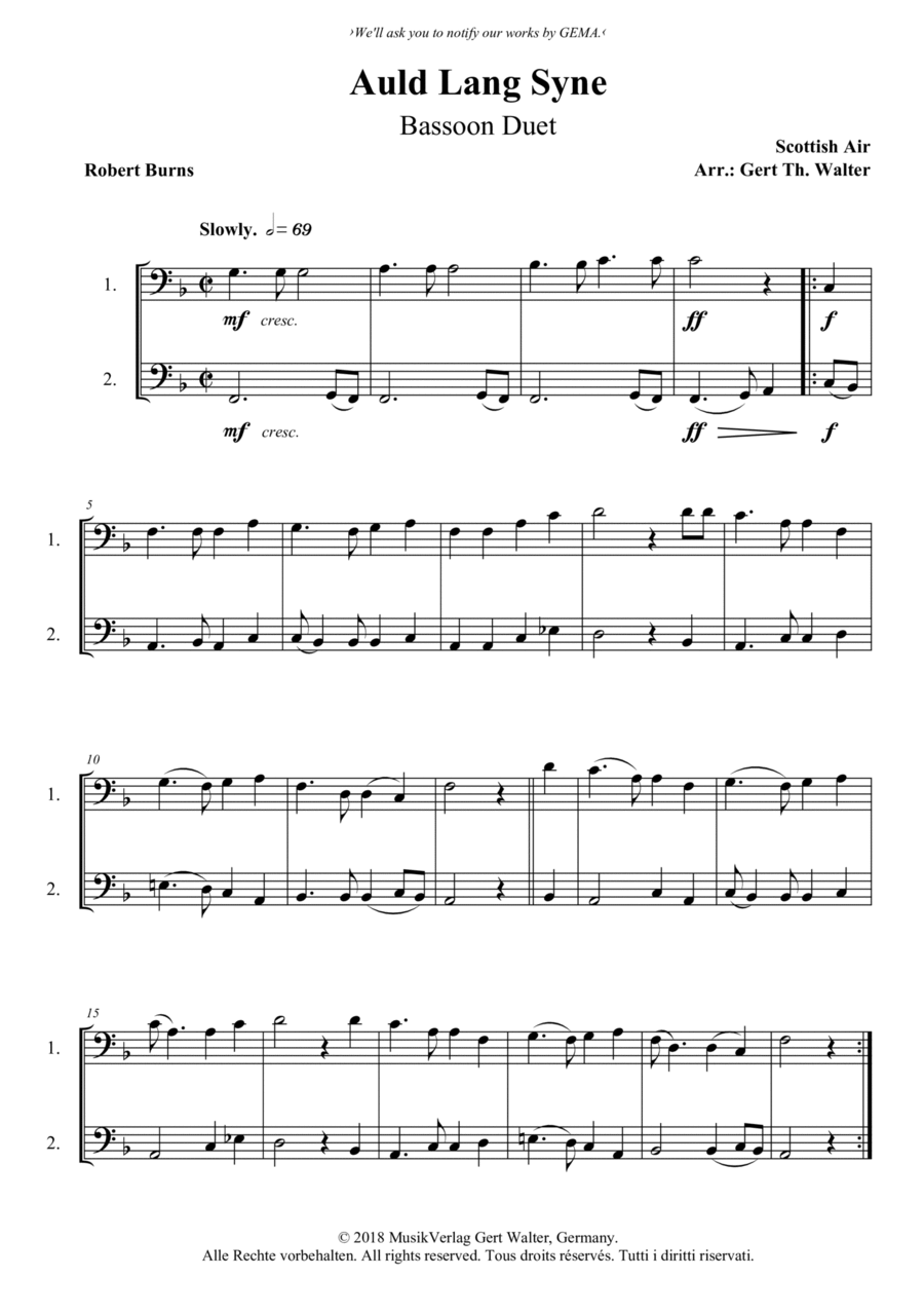 Auld Lang Syne Woodwind Duet scores gallery preview page 1