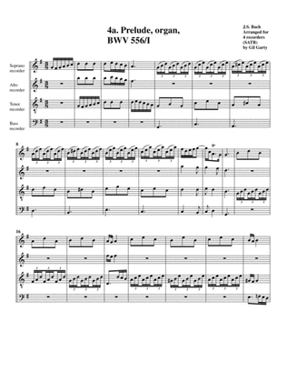 Book cover for Prelude and fugue BWV 556 (arrangement for 4 recorders)