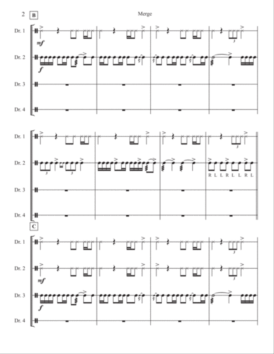 Merge (for 4 tuned drums) Percussion Ensemble scores gallery preview page 2