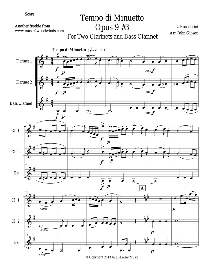 Minuet for Clarinet Trio Minuet for Clarinet Trio Clarinet Trio scores gallery preview page 1