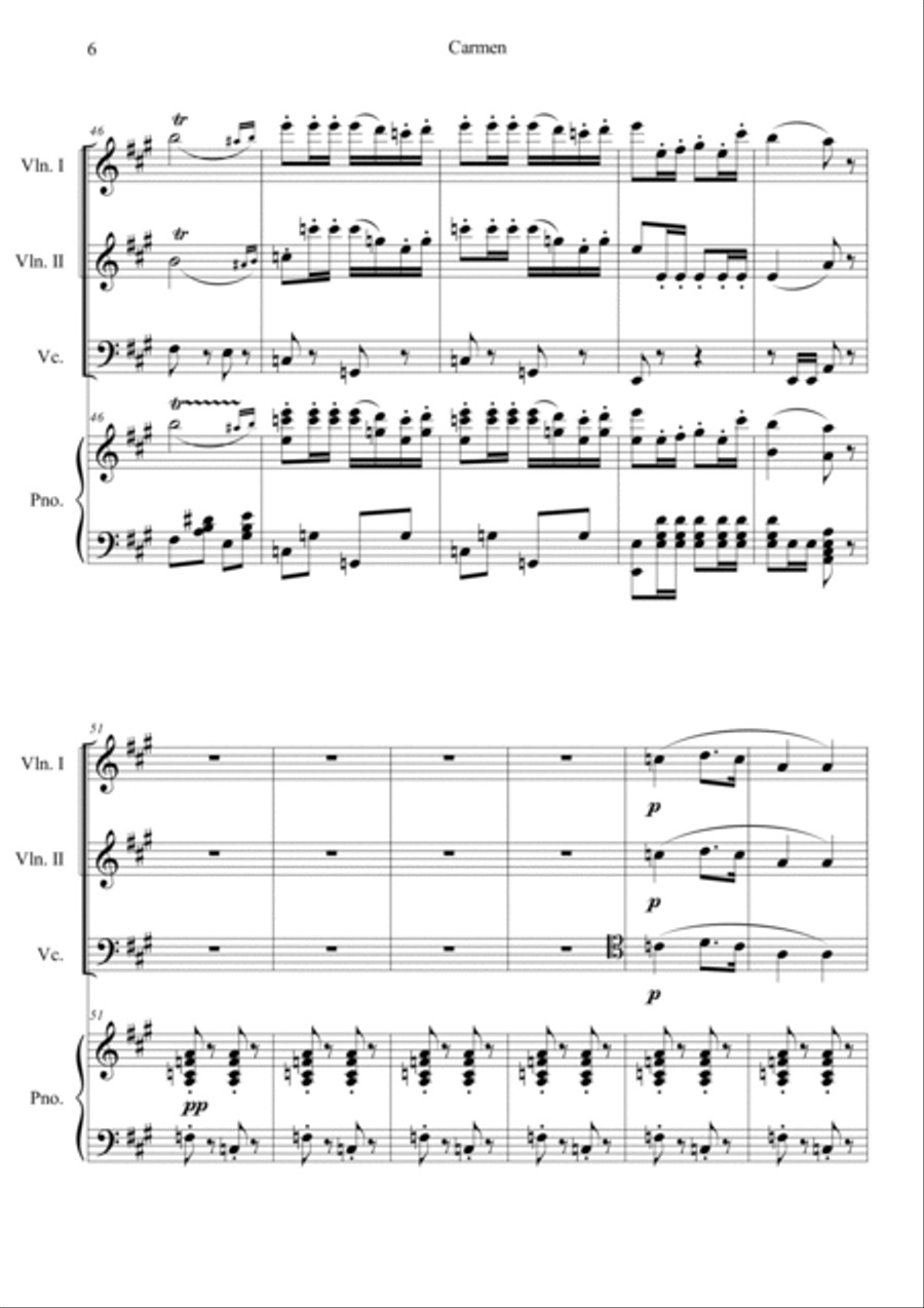 Carmen No.1 Prelude Carmen No.1 Prelude Piano Quartet scores gallery preview page 6