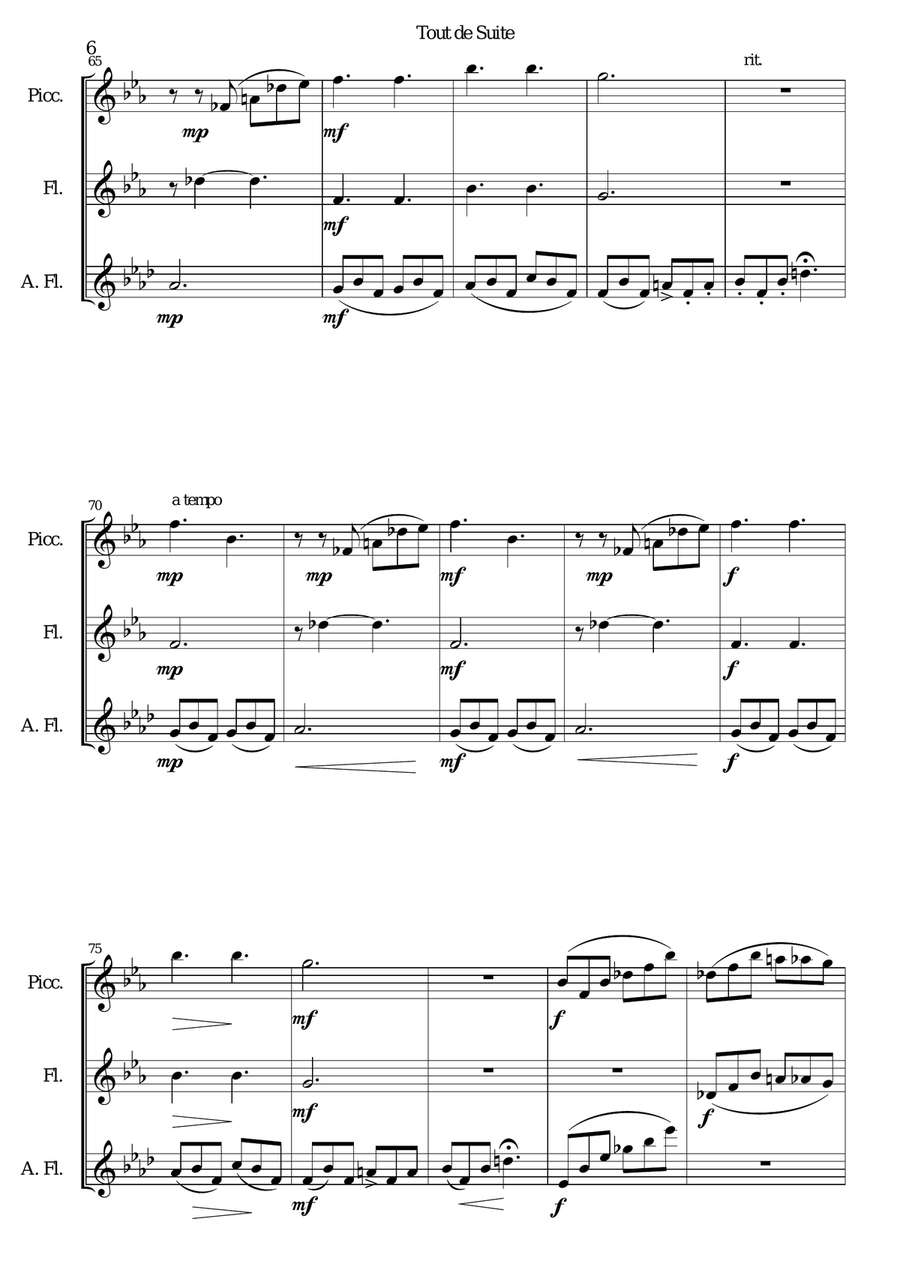 Tout de Suite (or Toot Sweet) for piccolo, flute and alto flute Woodwind Duet scores gallery preview page 6