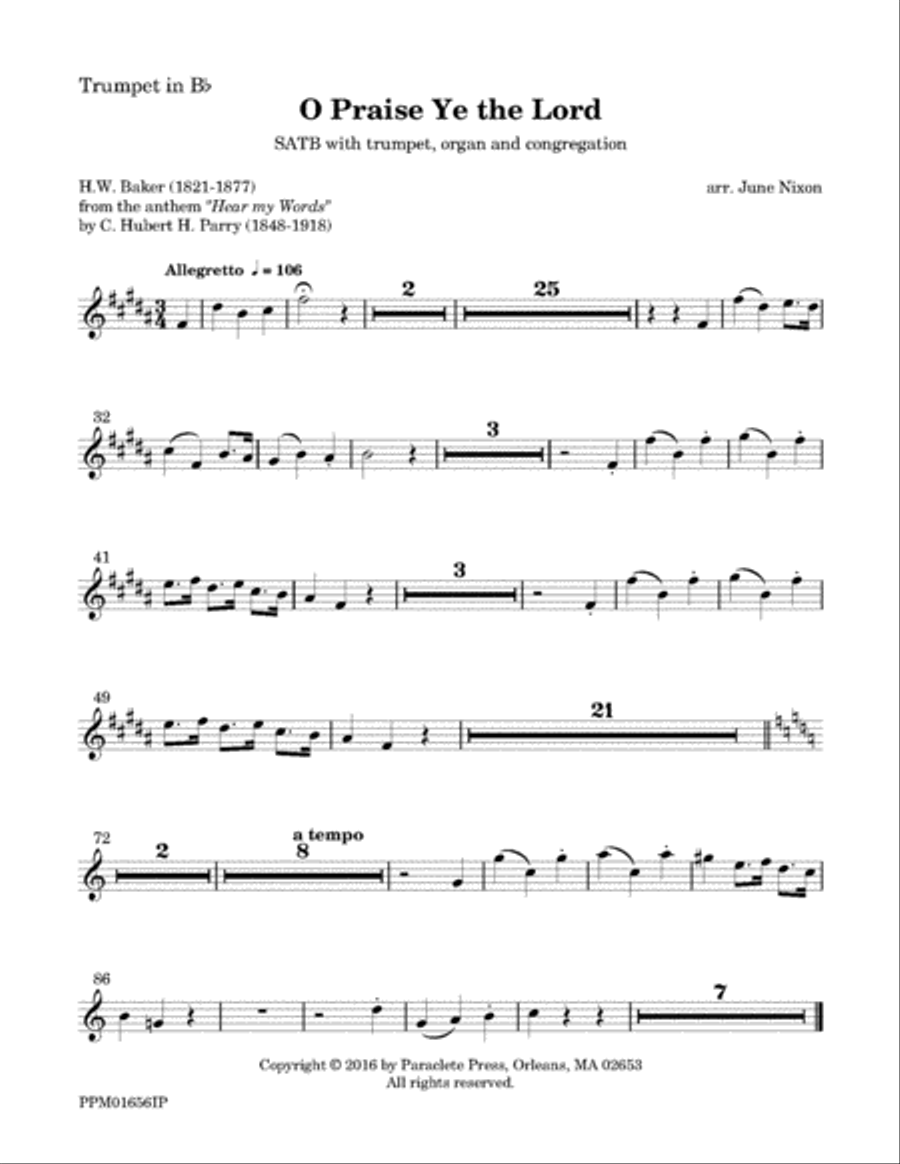 O Praise Ye the Lord O Praise Ye the Lord Trumpet scores gallery preview page 1
