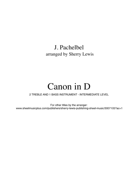 CANON IN D Trio, Intermediate Level for String Trio, Woodwind Trio, any combination of two treble c image number null