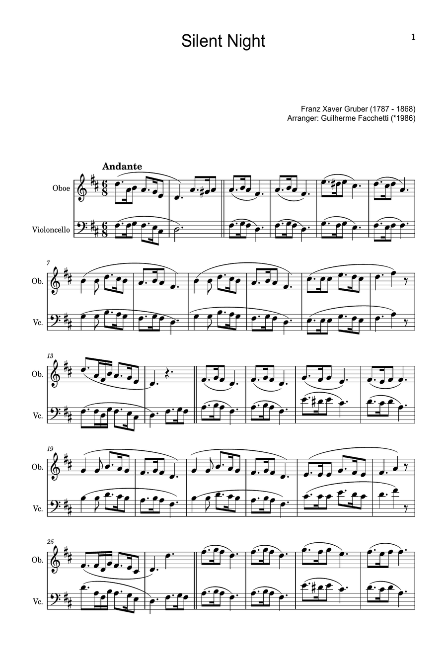Silent Night - Arranged for Oboe and Violoncello. Chamber Music scores gallery preview page 1