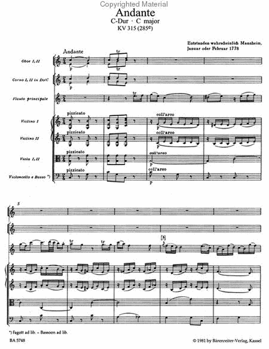 Andante for Flute and Orchestra C major, KV 315 (285e)