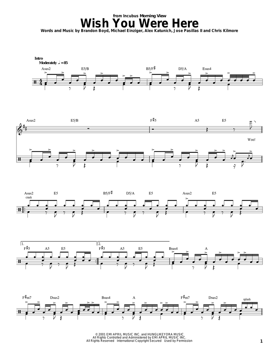 Wish You Were Here Drum Set scores gallery preview page 1