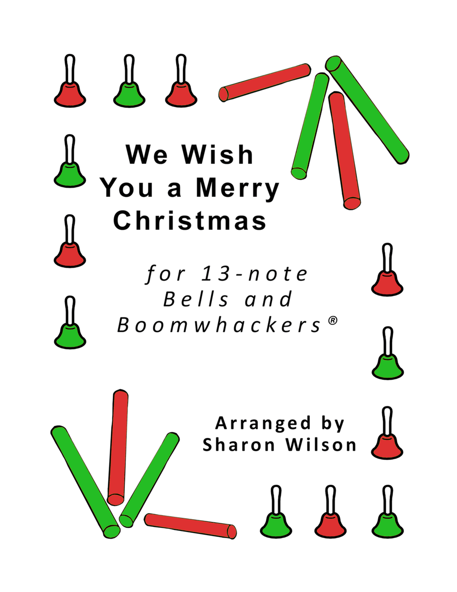 We Wish You a Merry Christmas (for 13-note Bells and Boomwhackers with Black and White Notes) Handbell Choir scores gallery preview page 1