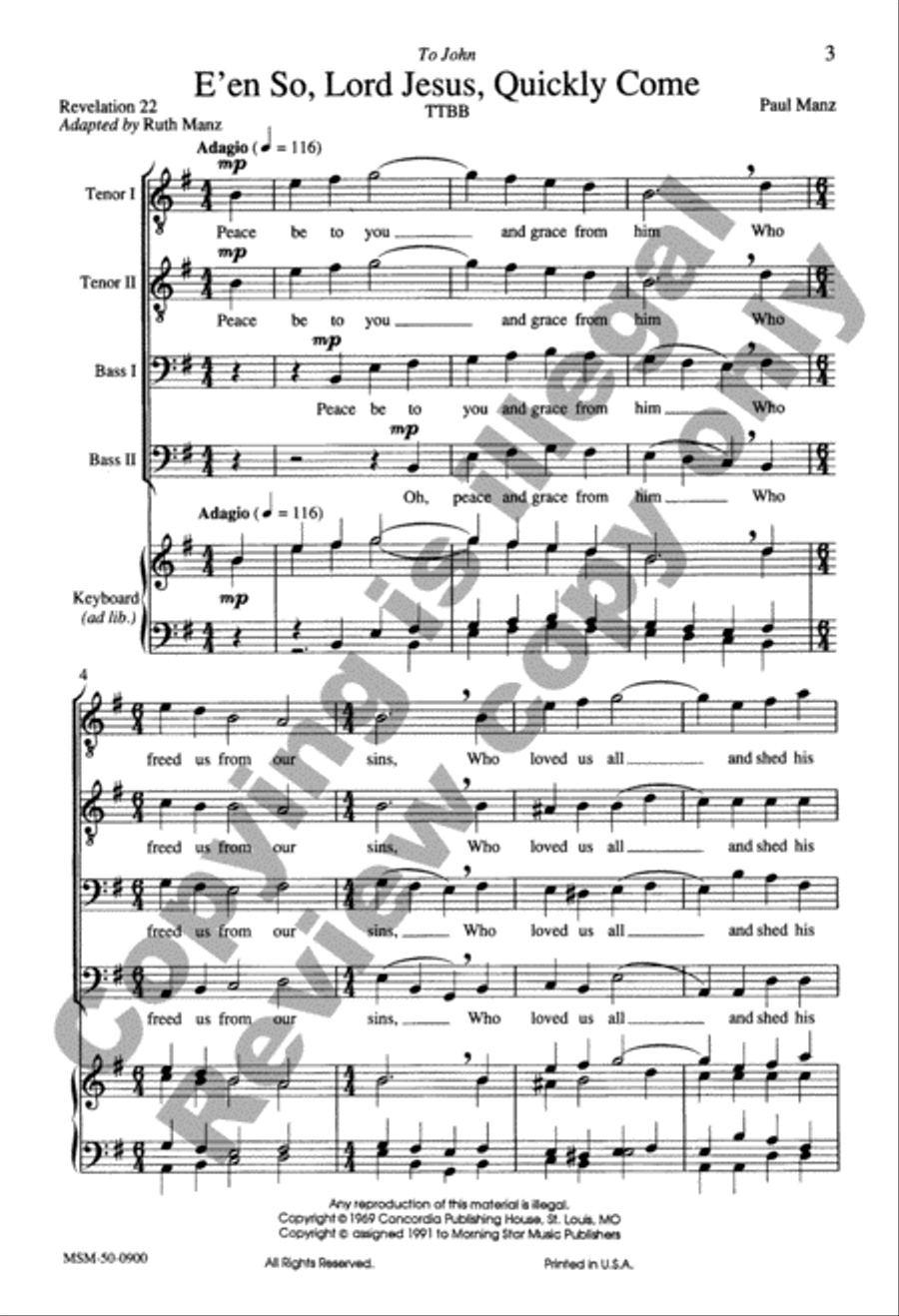 E'en So, Lord Jesus, Quickly Come TTBB scores gallery preview page 2