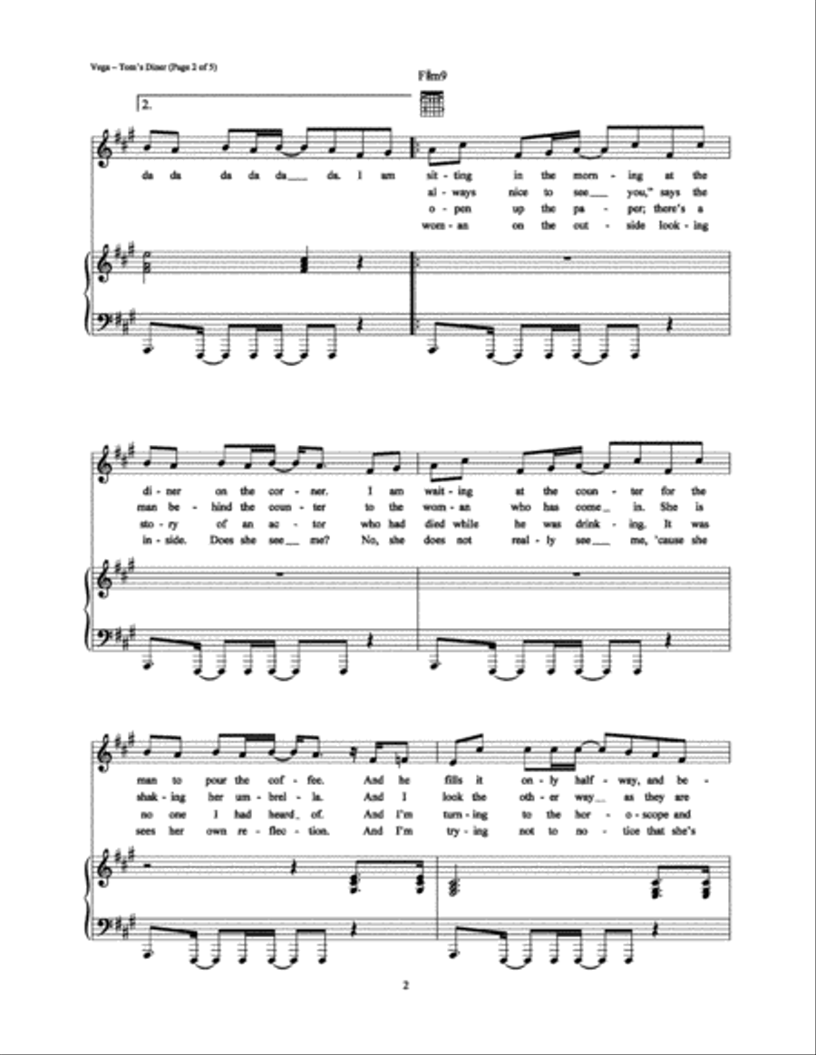 Tom's Diner Piano, Vocal, Guitar scores gallery preview page 2