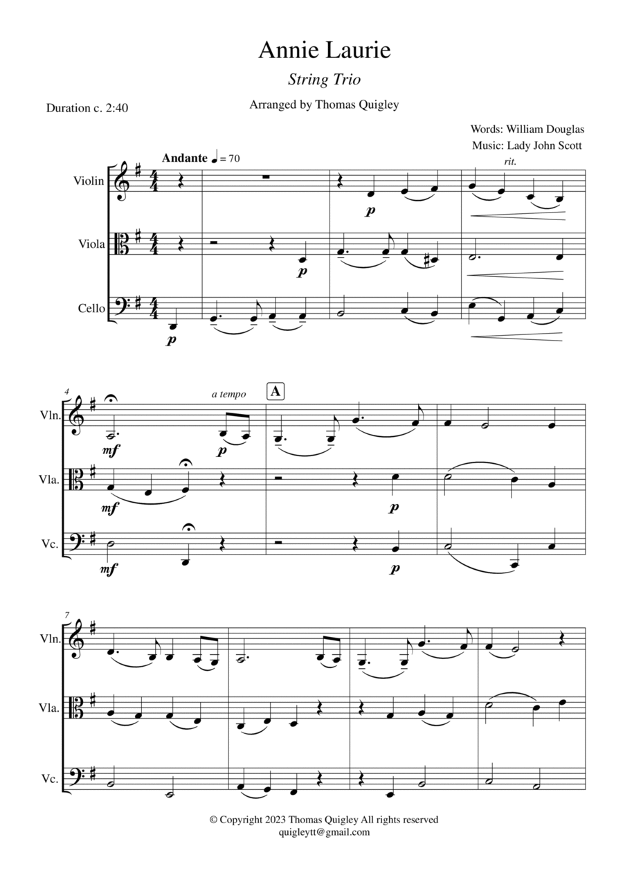 Annie Laurie Annie Laurie String Trio scores gallery preview page 1