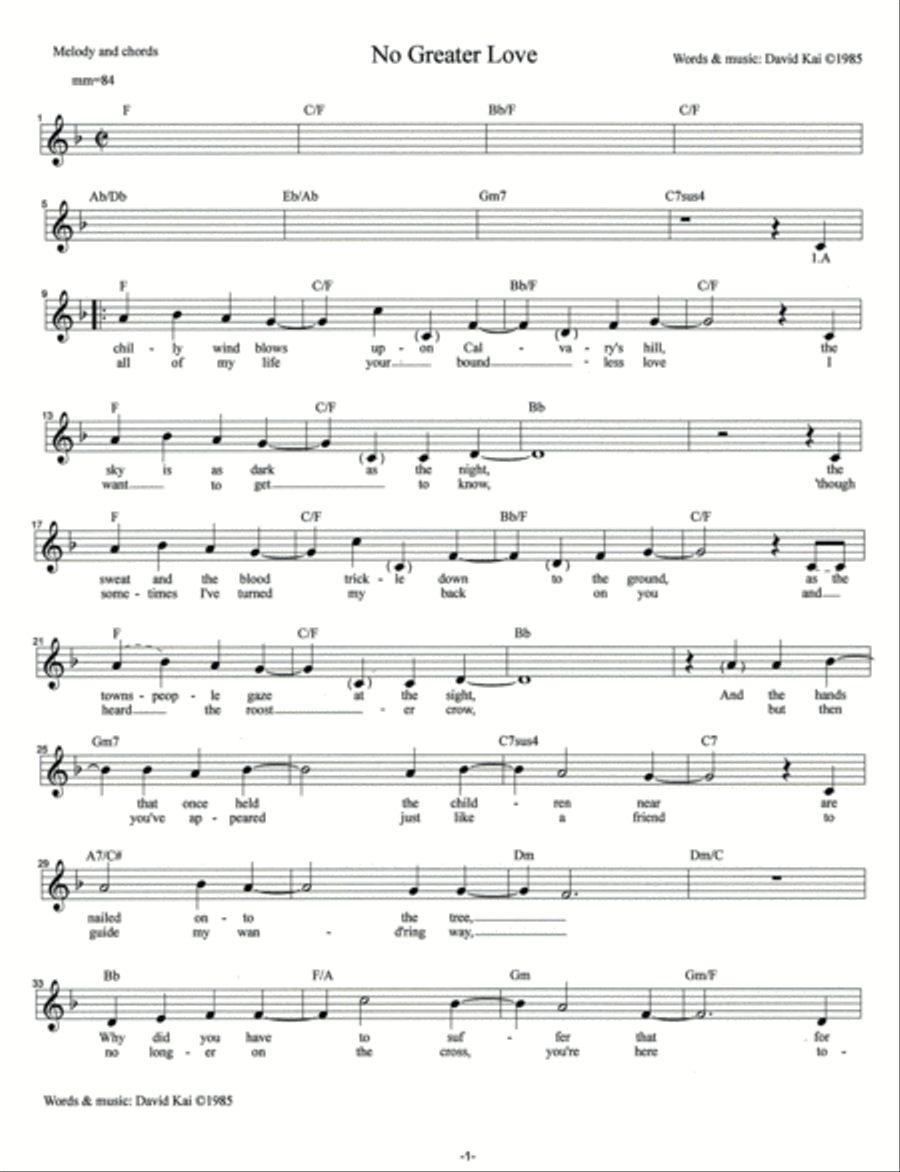 No Greater Love (lead sheet) Piano, Vocal, Guitar scores gallery preview page 1
