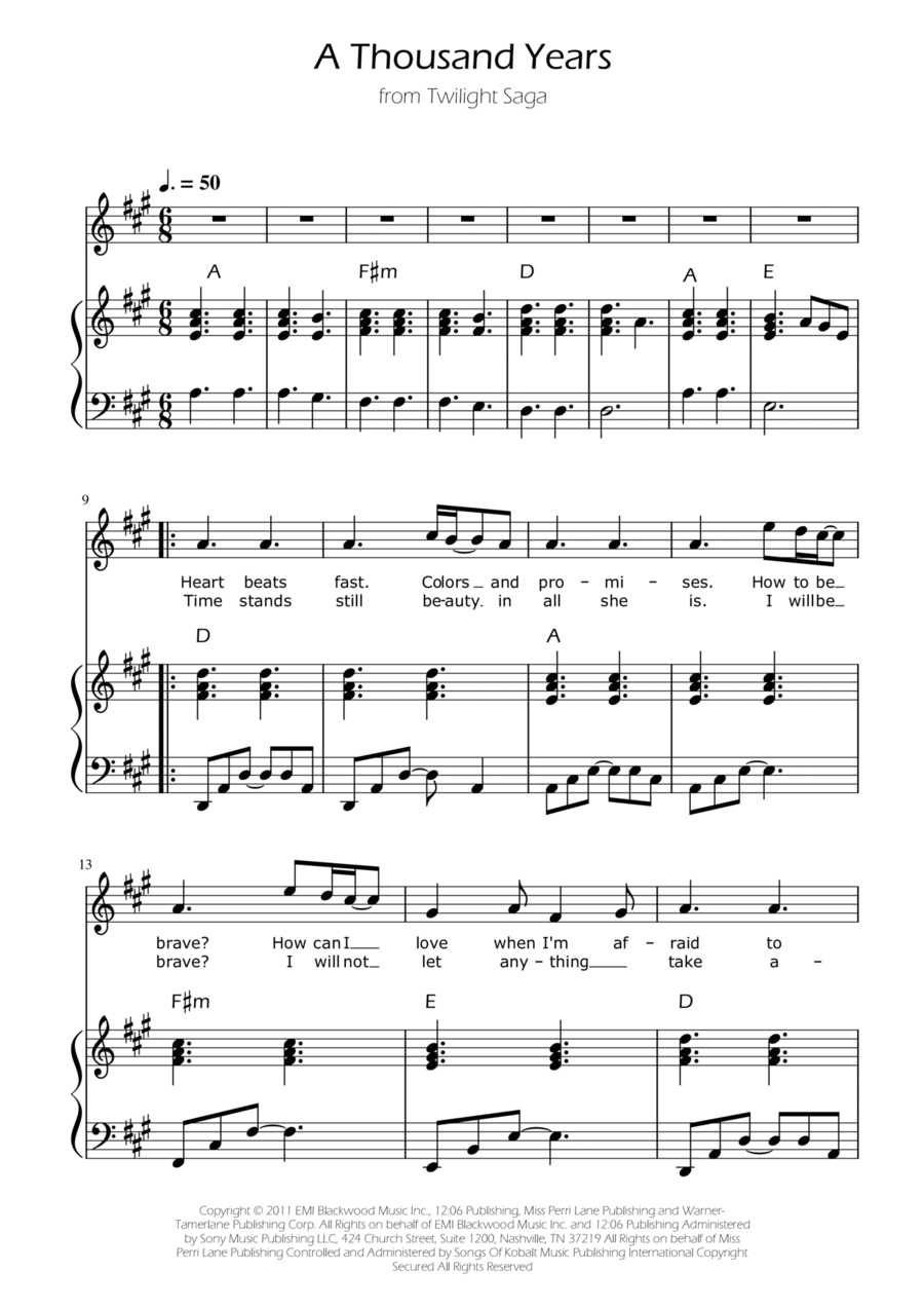 A Thousand Years Piano, Vocal scores gallery preview page 1