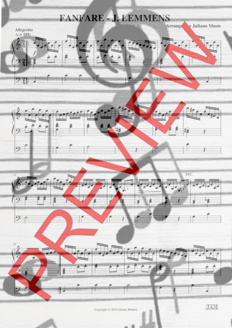 FANFARE (EASY ORGAN - C VERSION) - J. LEMMENS Organ Solo scores gallery preview page 2