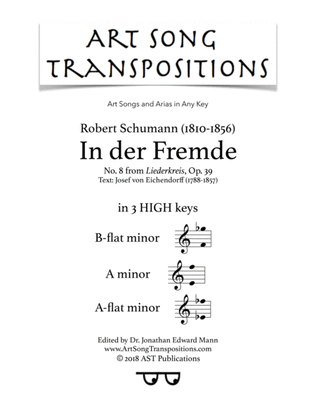 Book cover for SCHUMANN: In der Fremde, Op. 39 no. 8 (in 3 high keys: B-flat, A, A-flat minor)