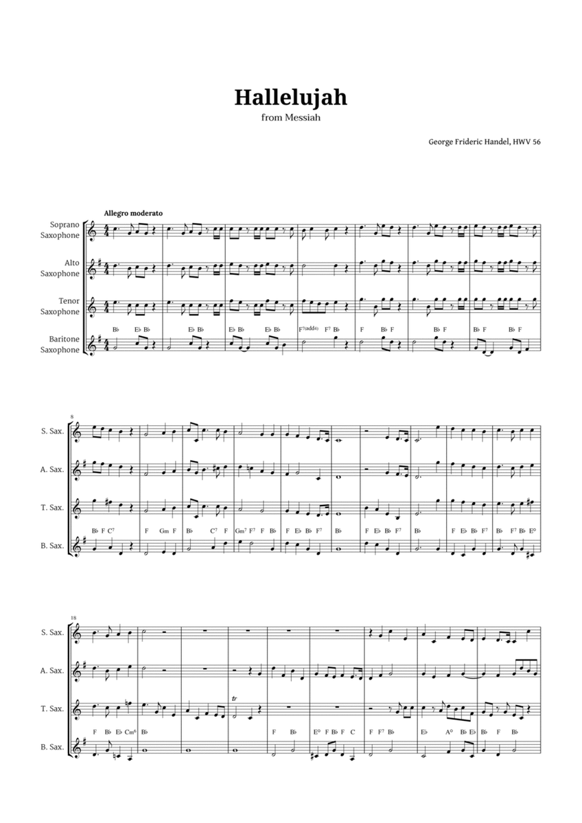 Hallelujah by Handel for Sax Quartet image number null