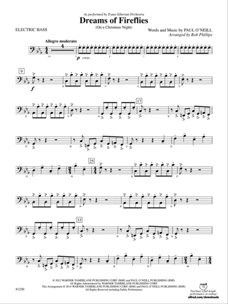 Dreams of Fireflies: Electric Bass String Orchestra scores gallery preview page 1