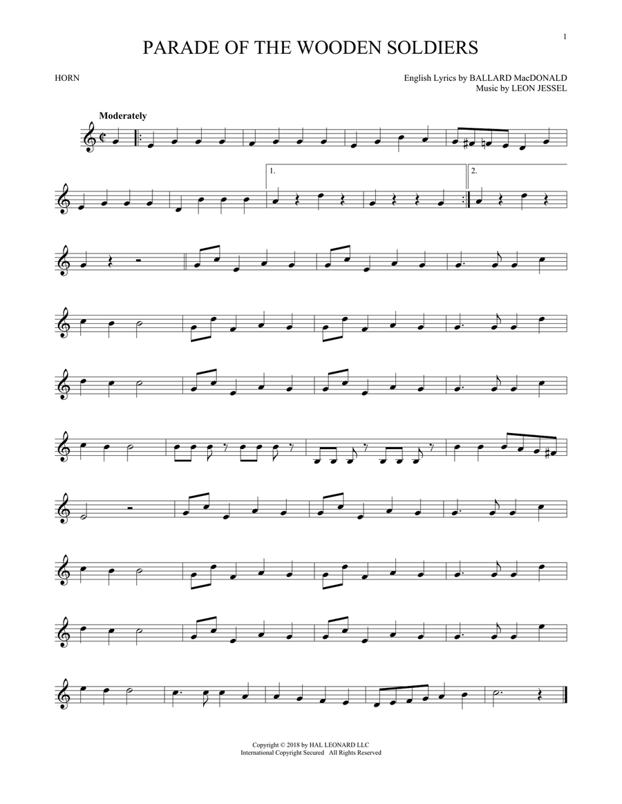 Parade Of The Wooden Soldiers Horn Solo scores gallery preview page 1