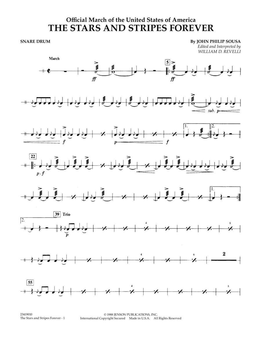 The Stars and Stripes Forever - Snare Drum Percussion scores gallery preview page 1