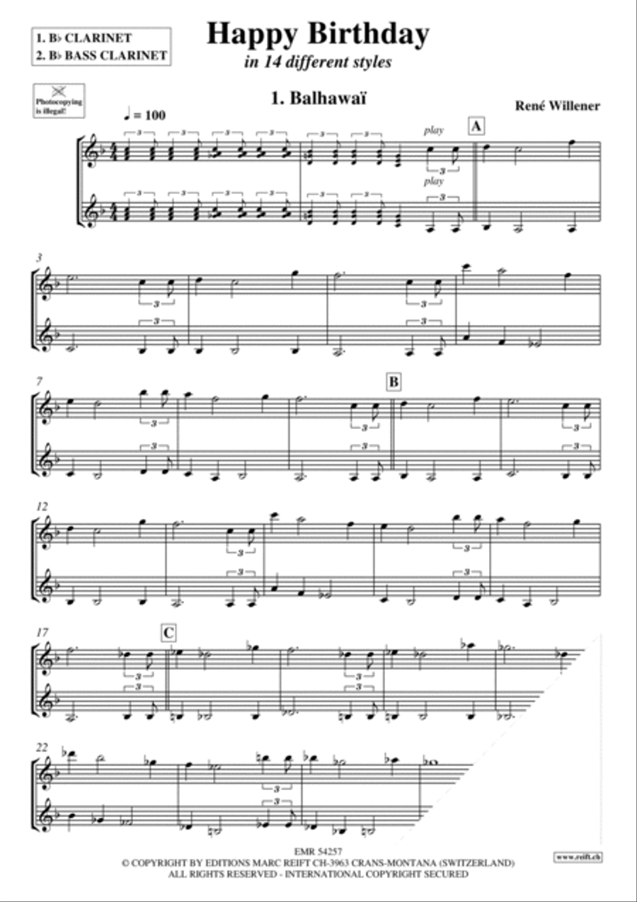 Happy Birthday Happy Birthday Bass Clarinet scores gallery preview page 3