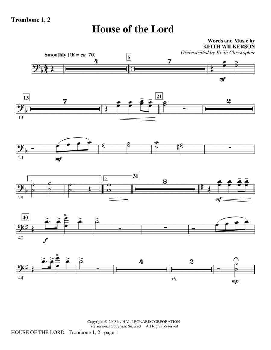 House Of The Lord - Trombone 1, 2 Choir scores gallery preview page 1