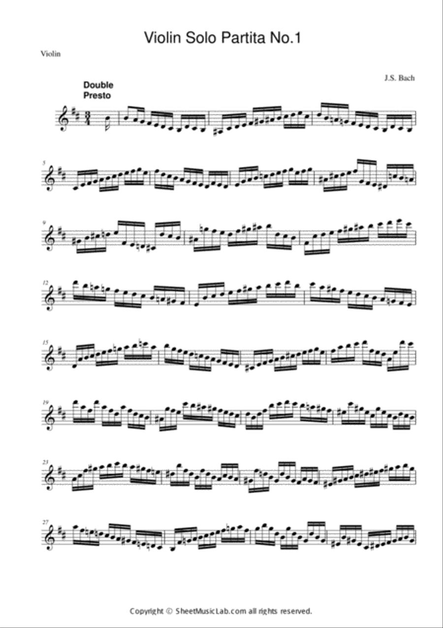 J. S. Bach : Violin Solo Partita No.1 Violin Solo scores gallery preview page 1