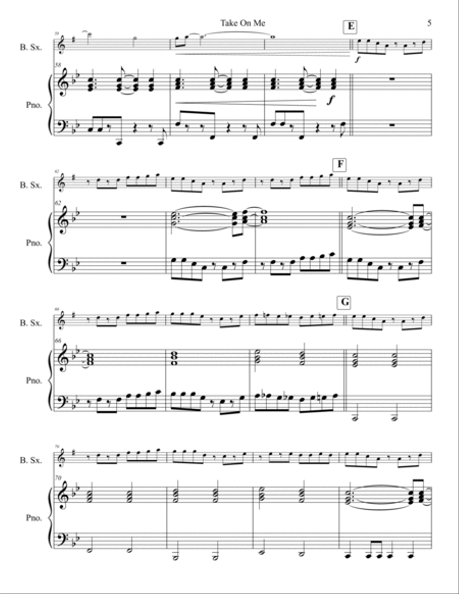 Take On Me Baritone Saxophone scores gallery preview page 6