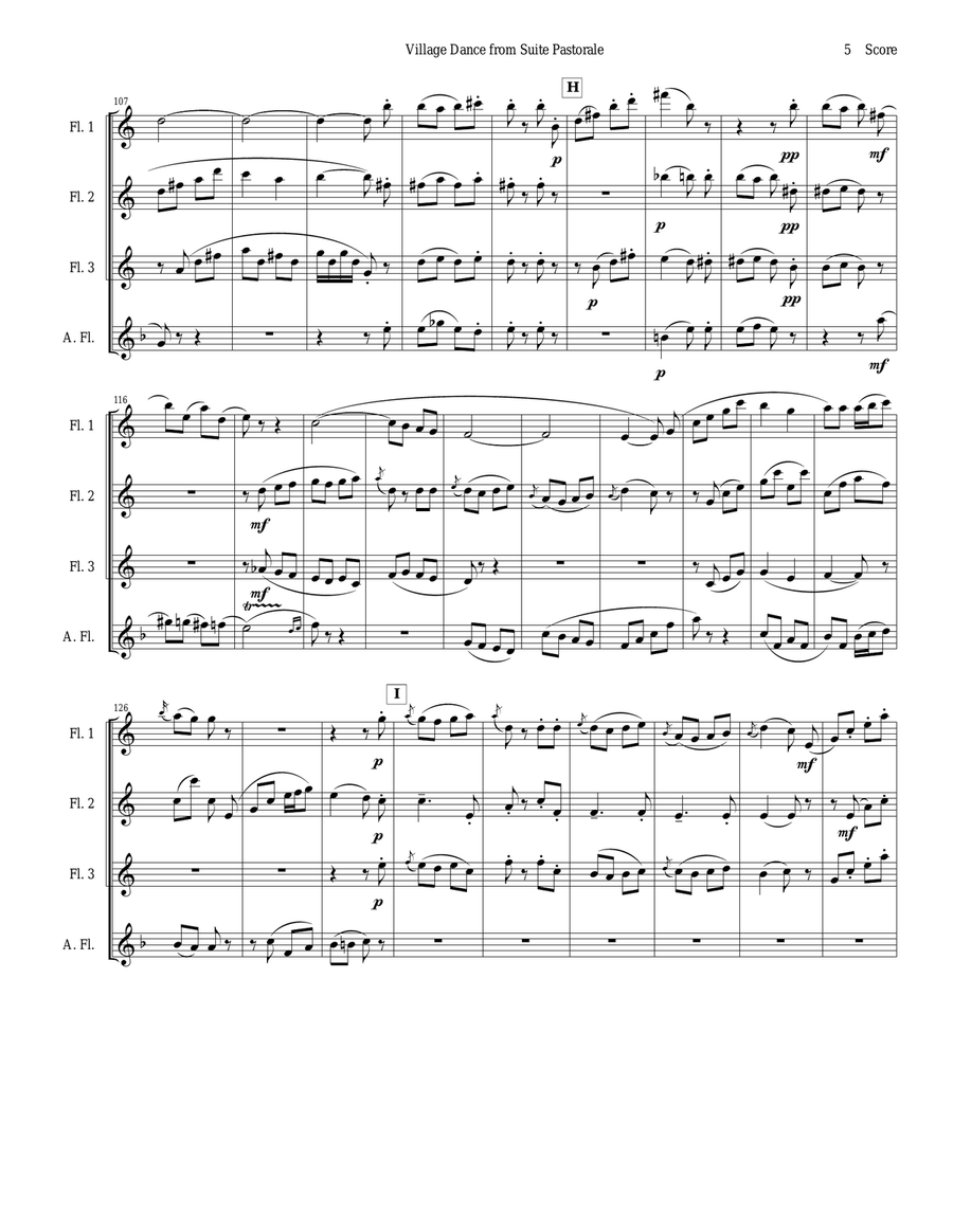 Chabrier - Village Dance for flute quartet Flute Quartet scores gallery preview page 5