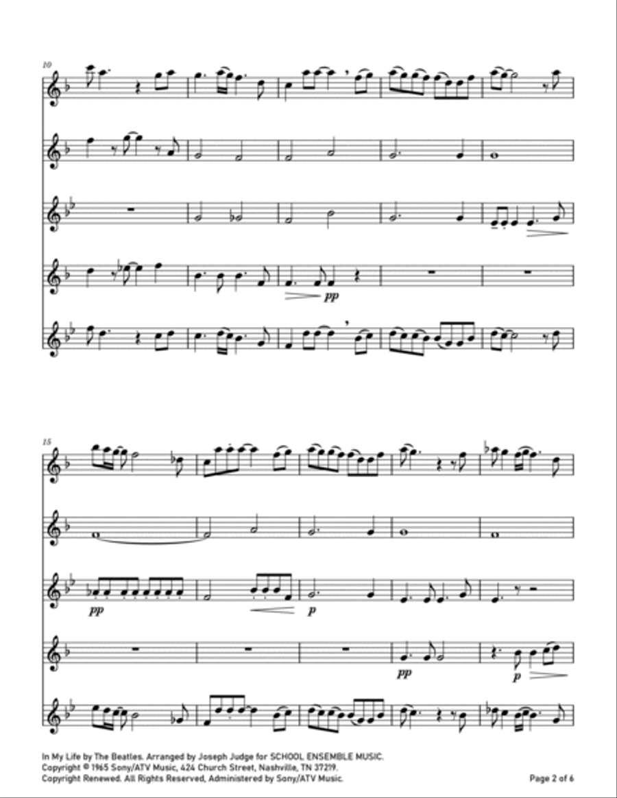 In My Life Saxophone Quartet scores gallery preview page 2