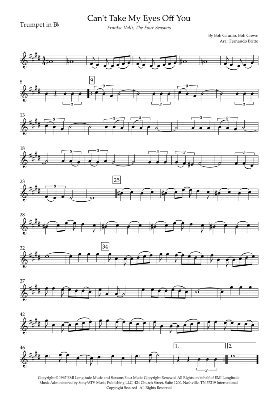 Can't Take My Eyes Off Of You Trumpet Solo scores gallery preview page 1