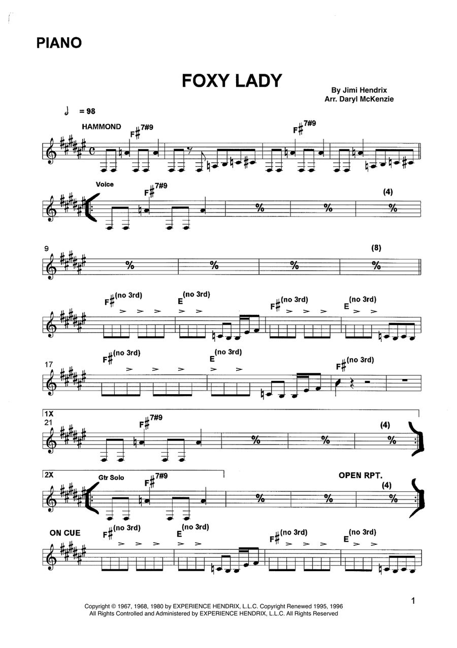 Foxey Lady by Jimi Hendrix - Small Ensemble - Digital Sheet