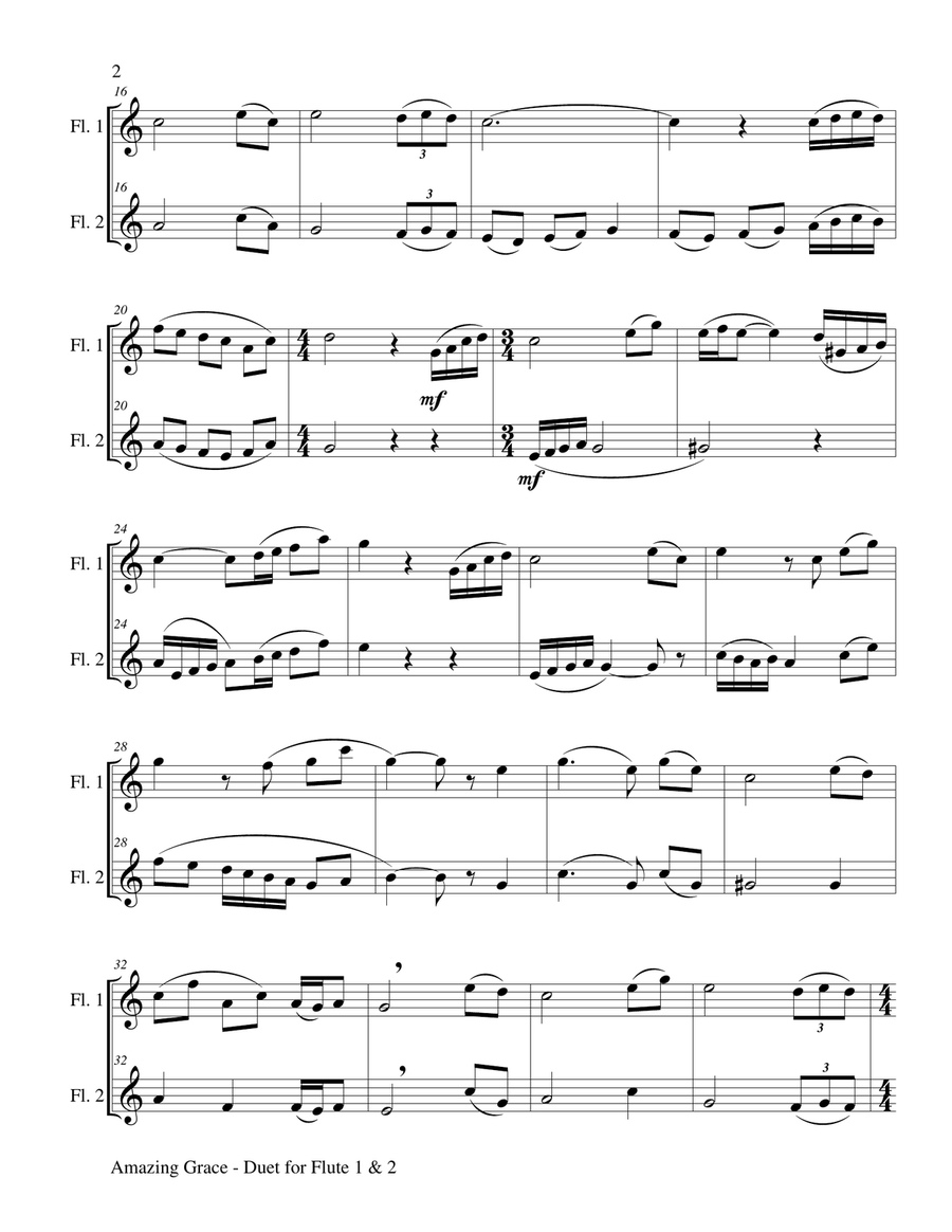 AMAZING GRACE (Duet - Flute 1 & 2 - Score & Parts included) Woodwind Duet scores gallery preview page 3