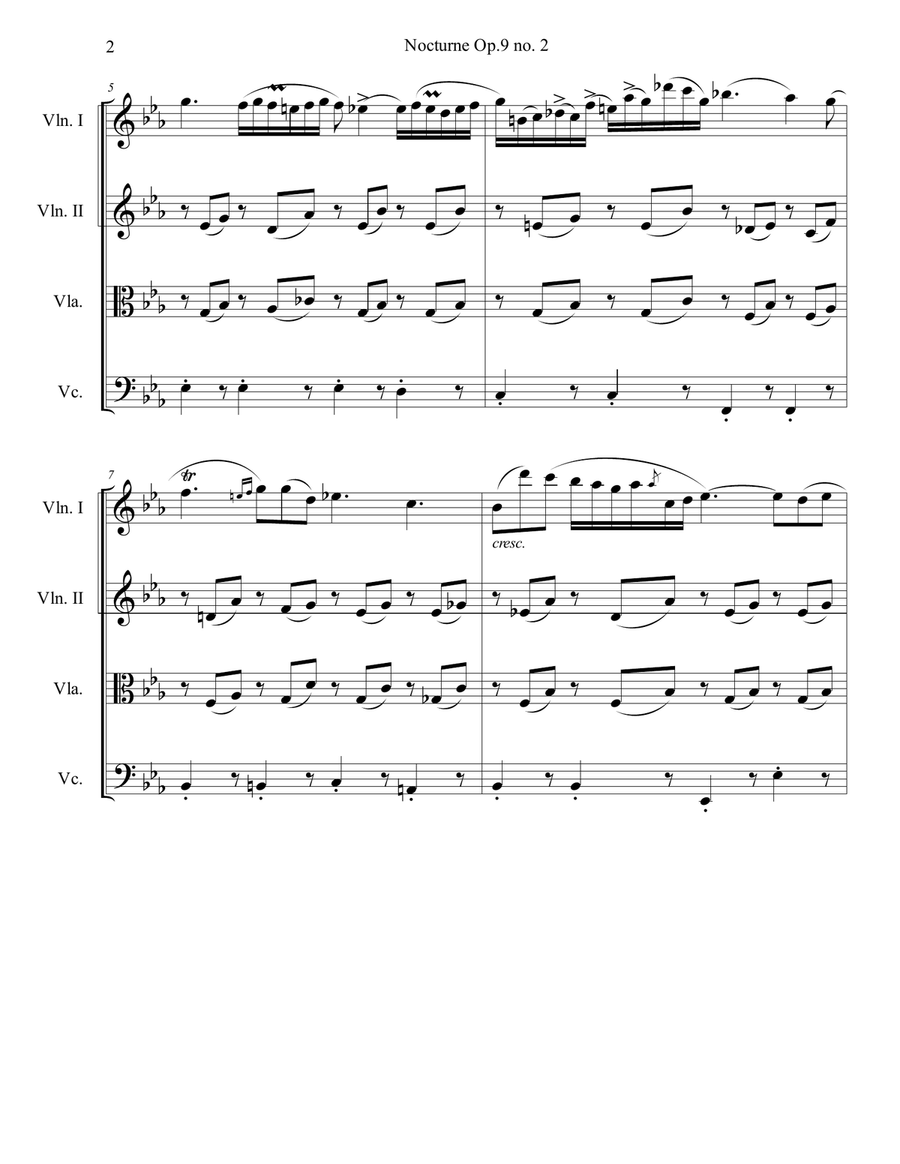 Nocturne Op. 9 No. 2 for String Quartet String Quartet scores gallery preview page 2