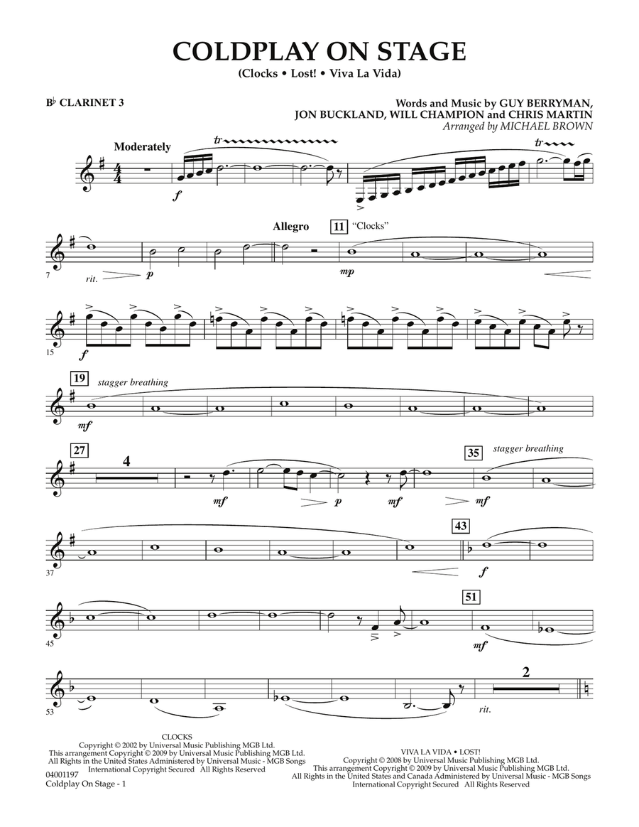 Coldplay on Stage - Bb Clarinet 3